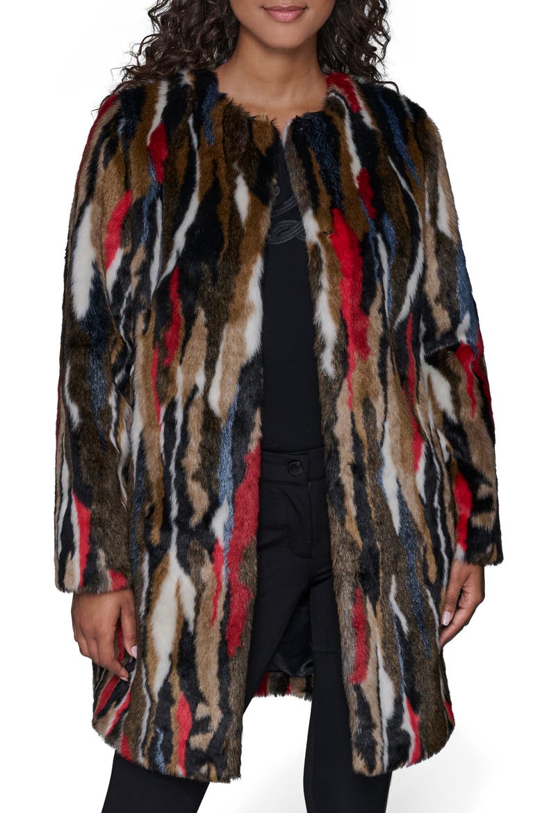 Multicolored Faux Fur Jacket, Main, color, BROWN MULTI