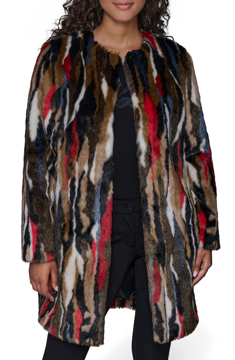 KARL LAGERFELD PARIS Multicolored Faux Fur Jacket, Main, color, Brown Multi