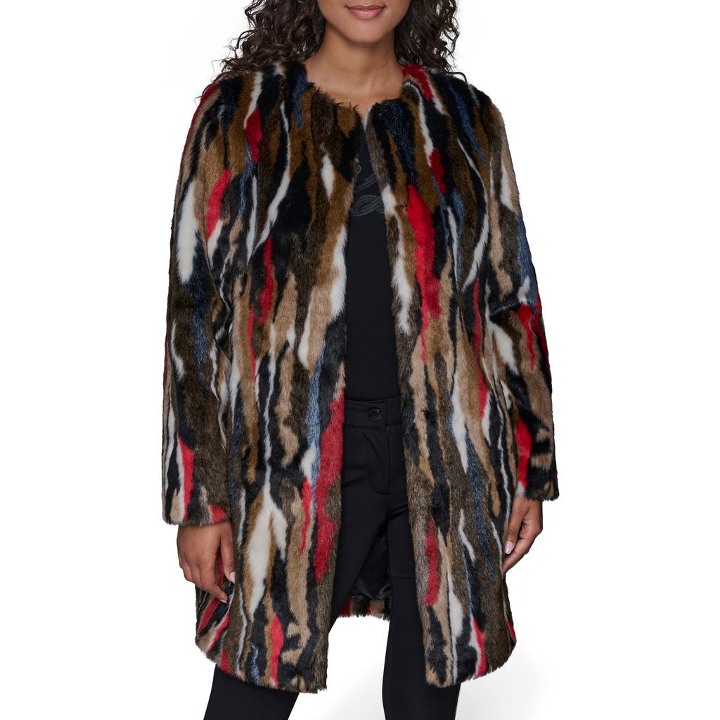 Karl Lagerfeld Paris Multicolored Faux Fur Jacket In Brown