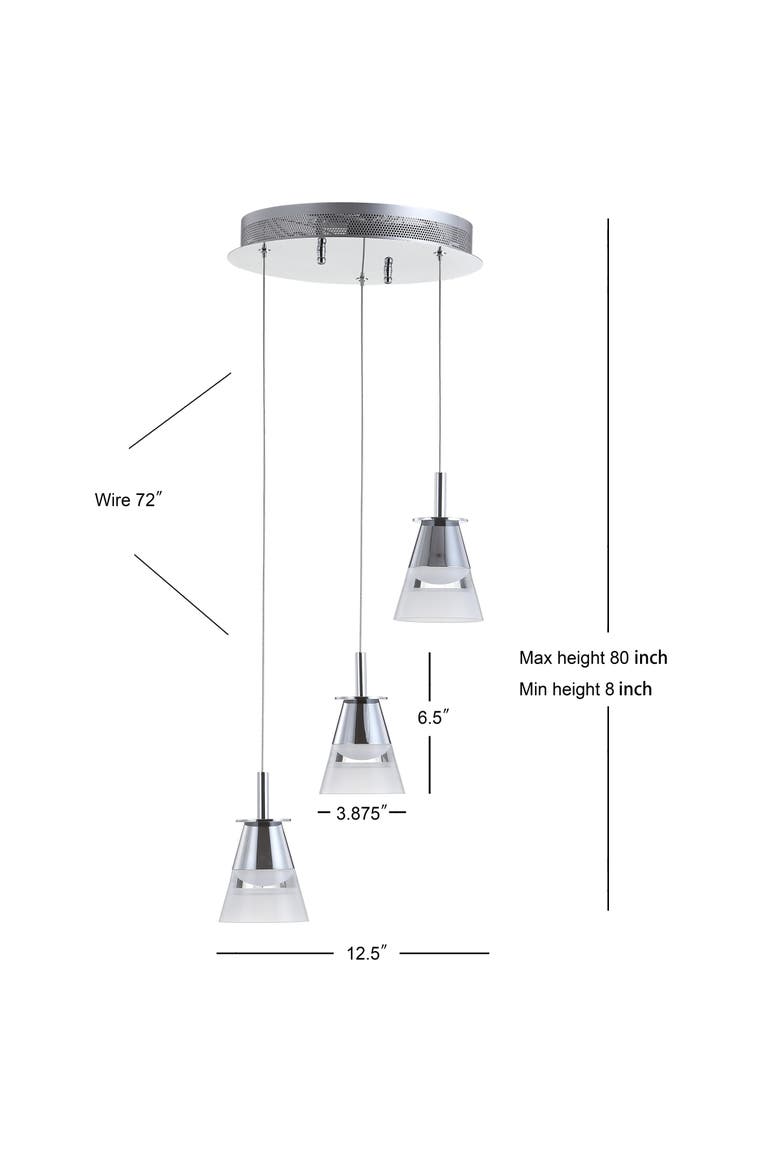 Alain 3-Light Adjustable Cascading Metal Integrated Cluster LED Pendant, Alternate, color, Chrome/White