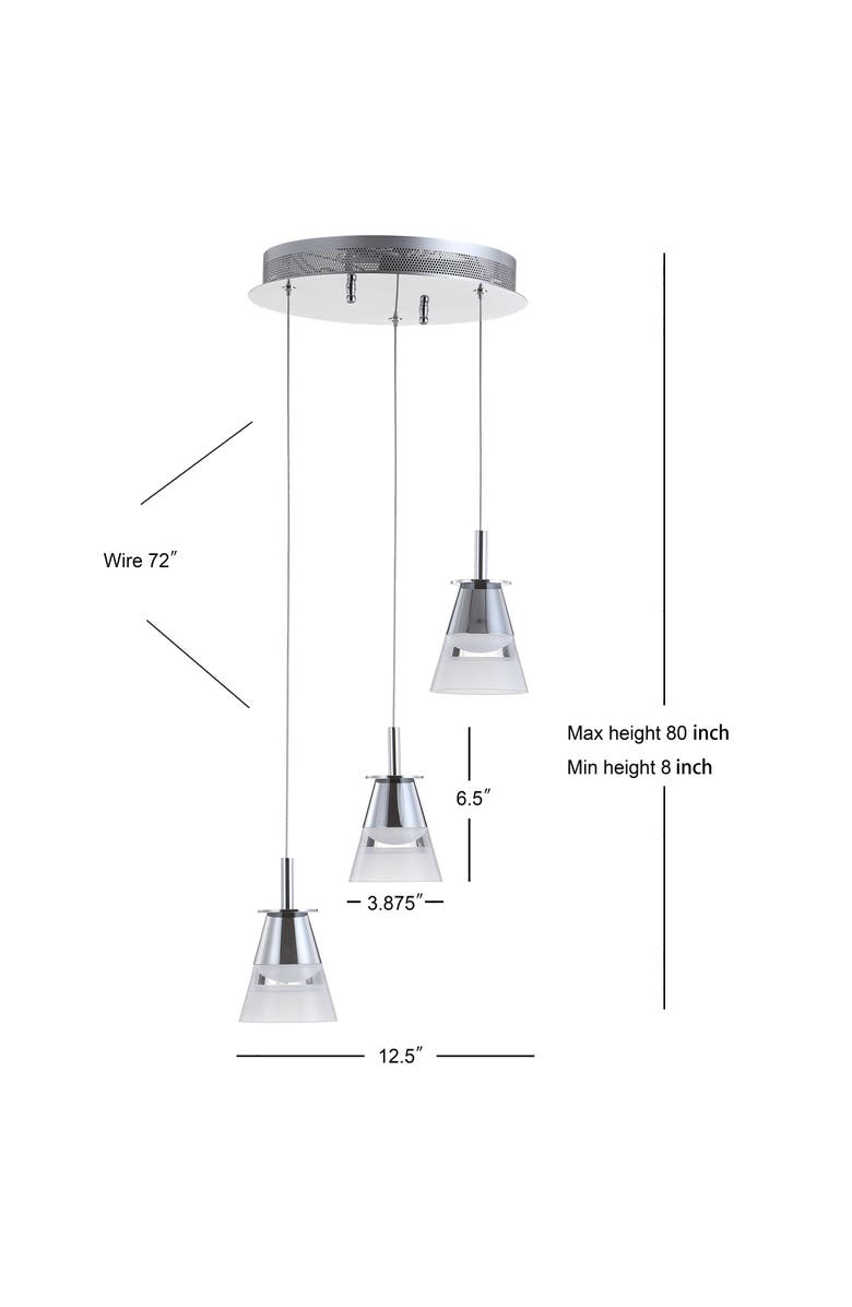 JONATHAN Y Alain 3-Light Adjustable Cascading Metal Integrated Cluster LED Pendant, Alternate, color, Chrome/White