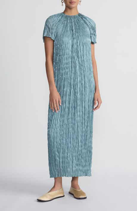 Iridescent Twill Plissé Maxi Dress