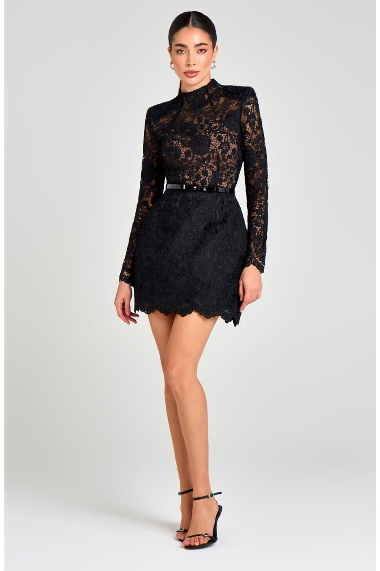 Addison Long Sleeve Lace Overlay Cocktail Minidress, Alternate, color, BLACK