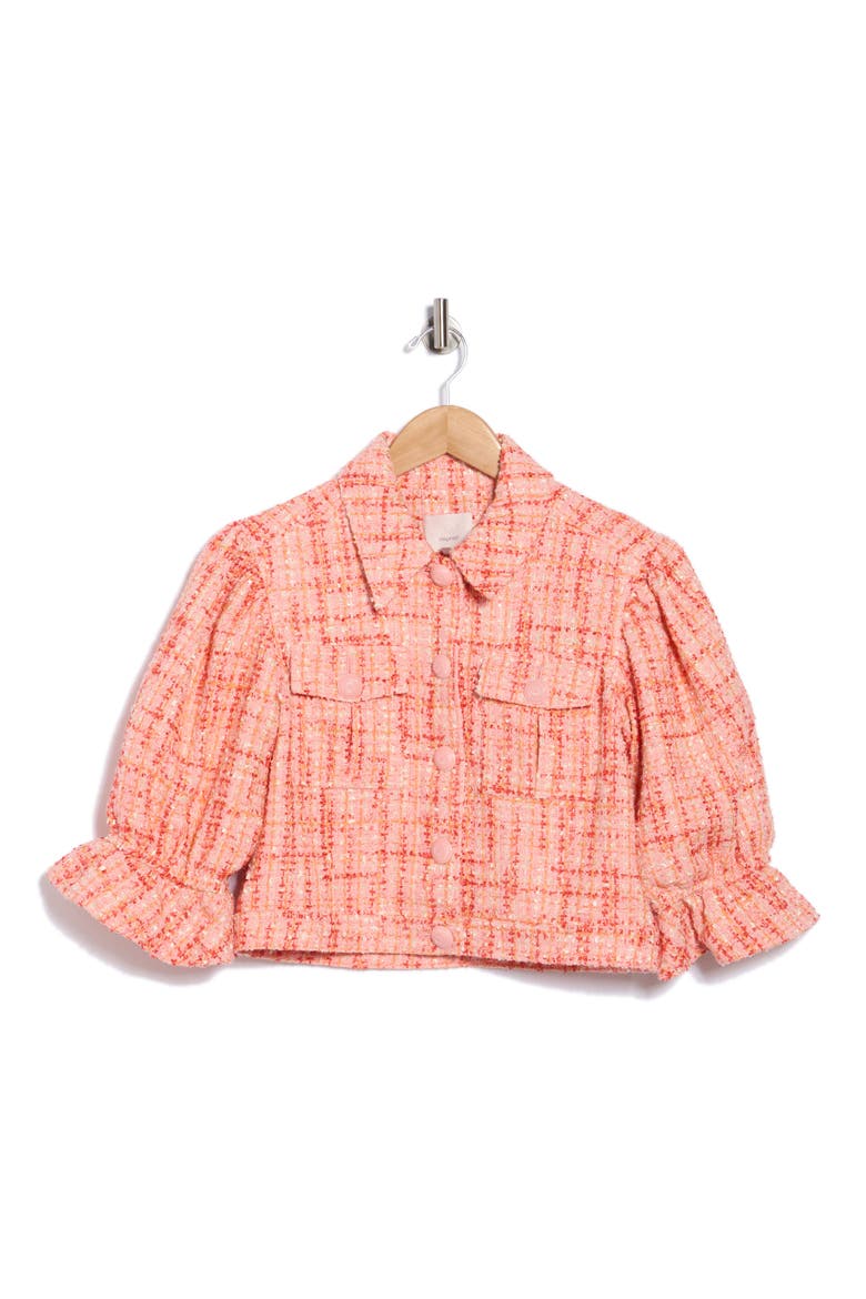 Lucie Julieta Puff Sleeve Bouclé Jacket, Alternate, color, PINK POPPY MULTI