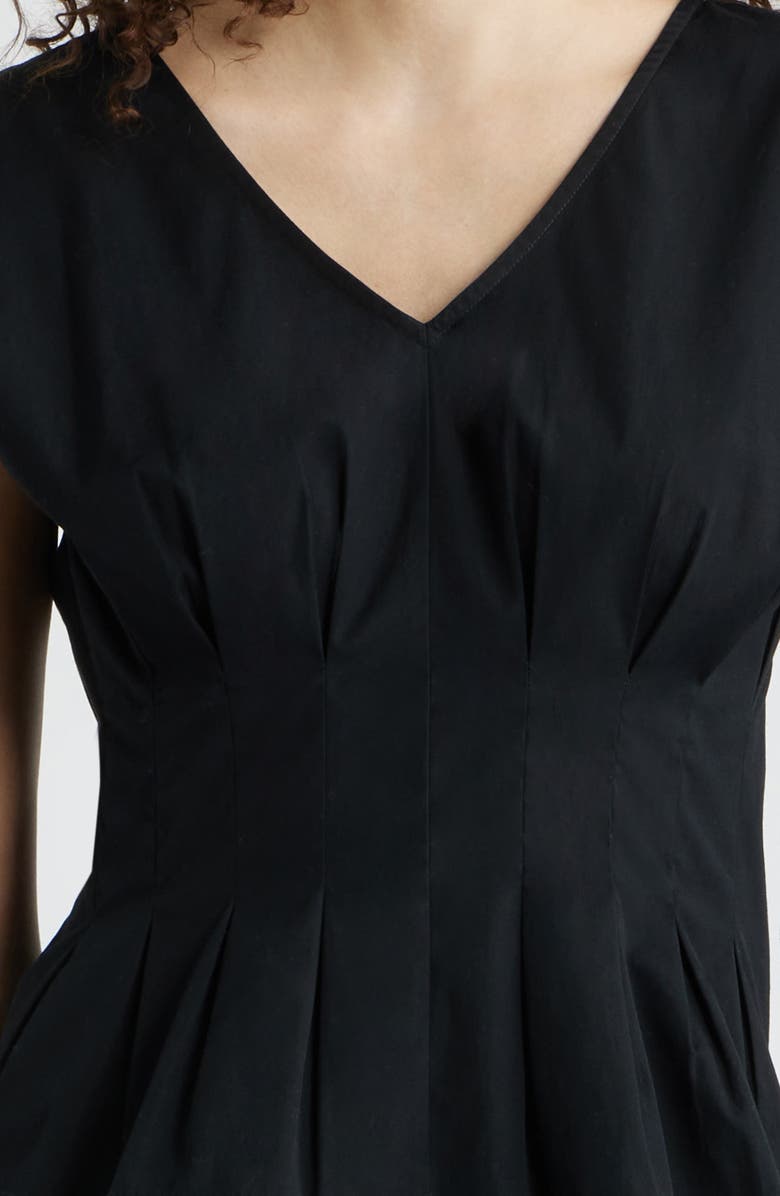 Nordstrom Pleated V-Neck Poplin Top, Main, color, Black