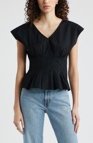 Nordstrom Pleated V-Neck Poplin Top