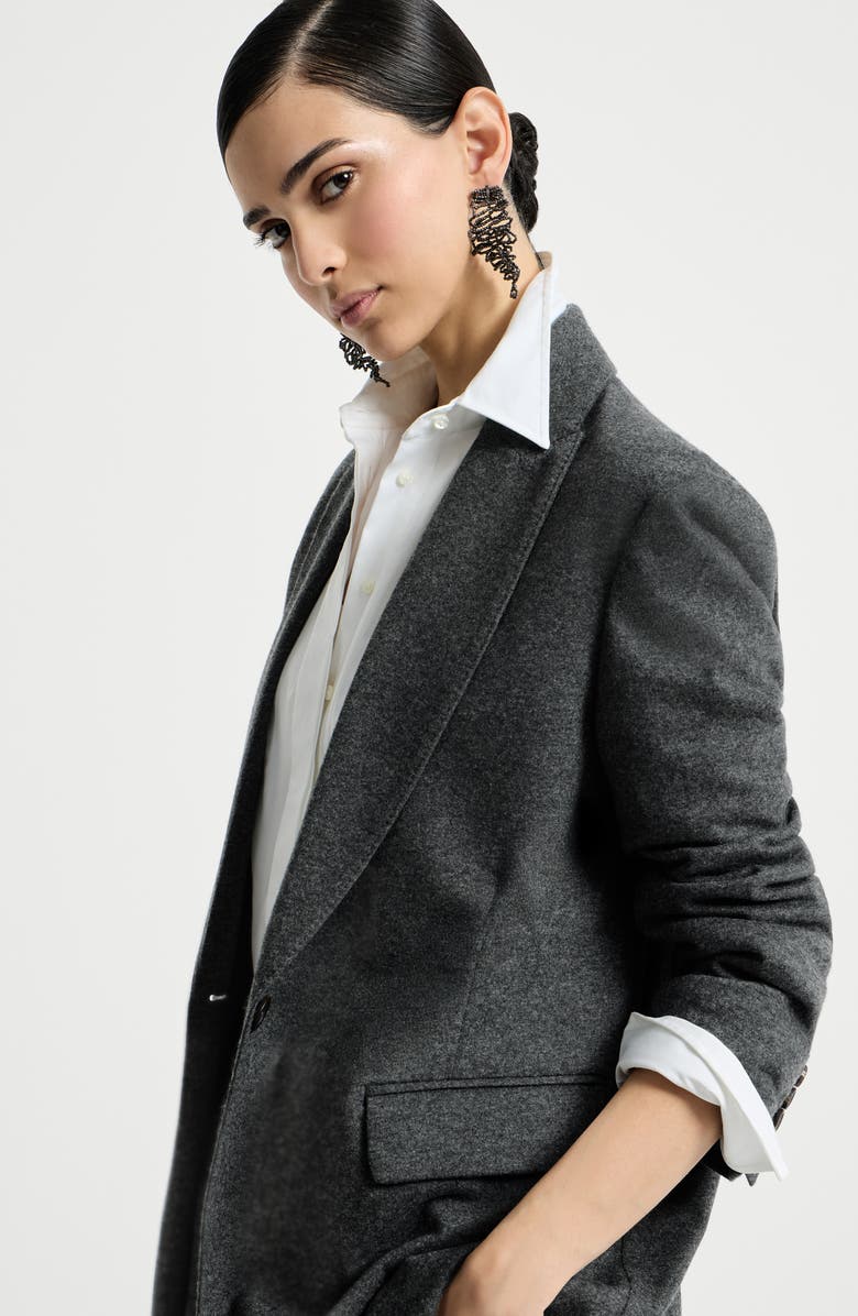 Brunello Cucinelli Cashmere jersey blazer with monili, Alternate, color, Anthracite