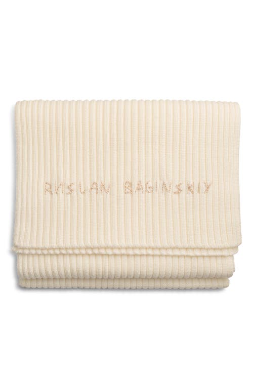 Ruslan Baginskiy Monogram Embroidered Merino Wool Scarf in Cream  product