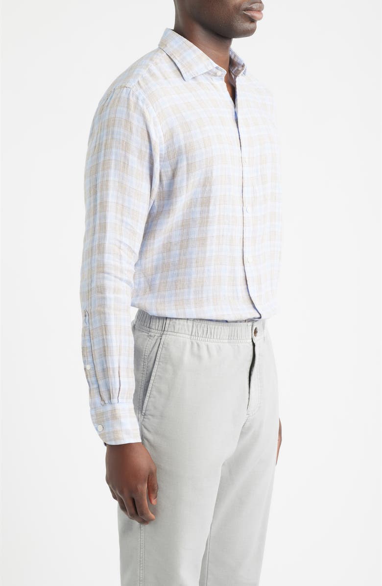Peter Millar Milo Check Linen Button-Up Shirt, Alternate, color, Cloudy Blue