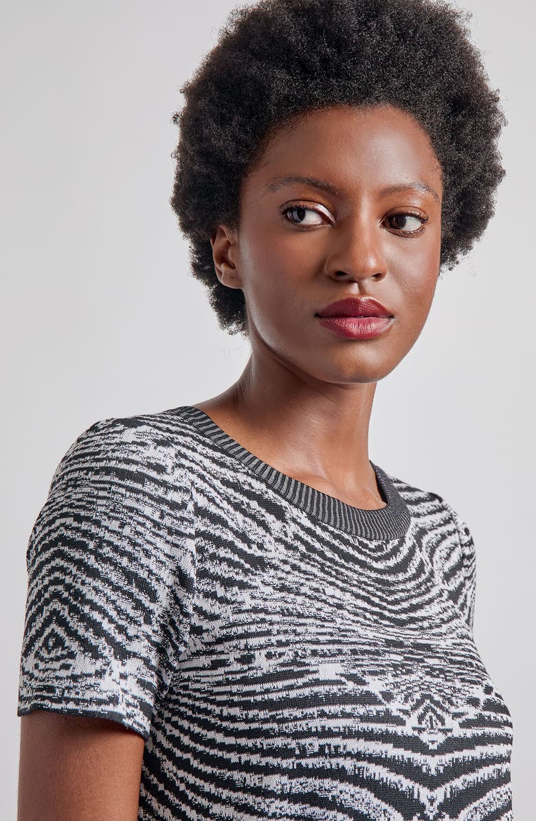 Misook Animal Print Jacquard Short Sleeve Sweater, Alternate, color, 