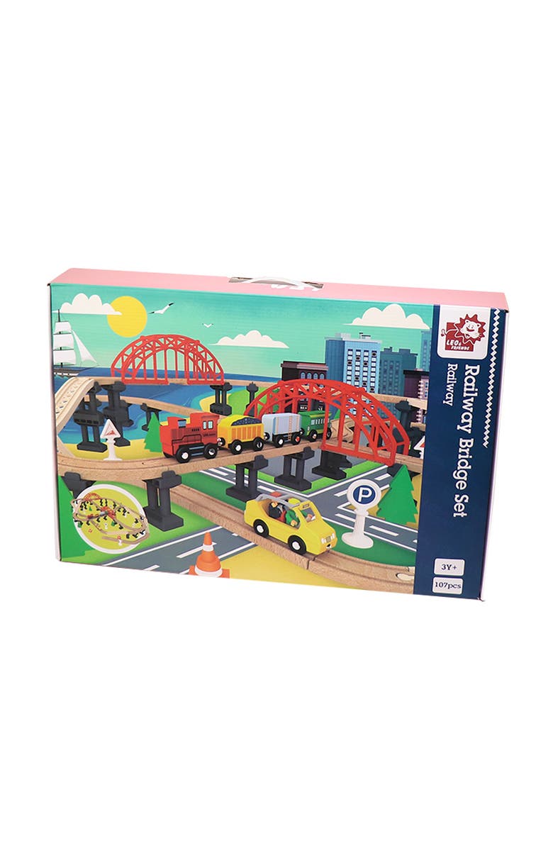 Leo & Friends Railway Bridge Set, Wooden Toy Bridge Set for Toy Cars, Alternate, color, Green