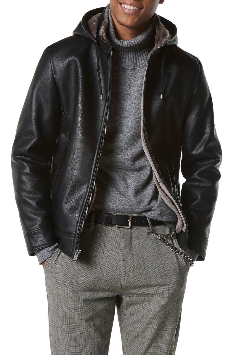 Marc New York Jutland Hooded Faux Fur Lined Faux Leather Moto Jacket, Alternate, color,