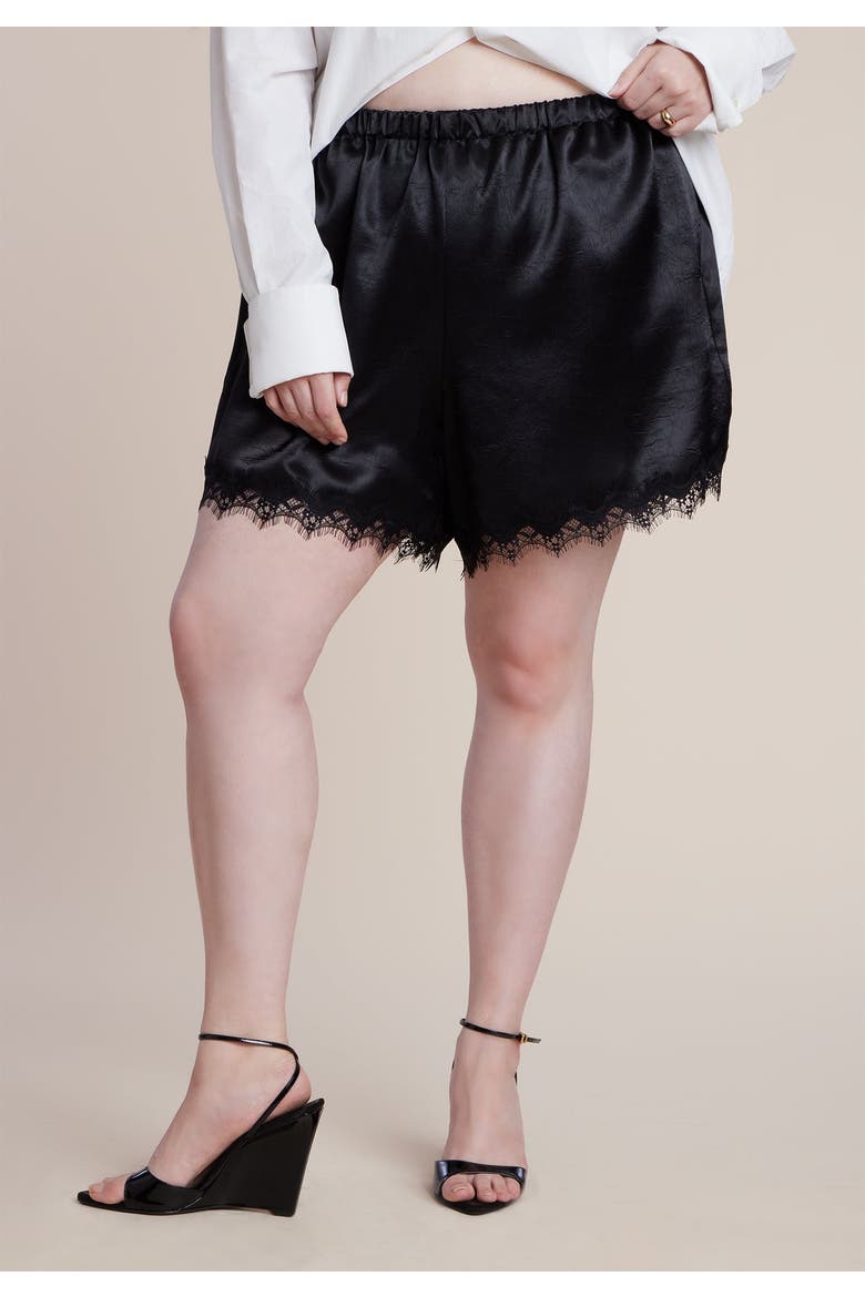 Satin Lace Trim Short, Alternate, color, BLACK ONYX