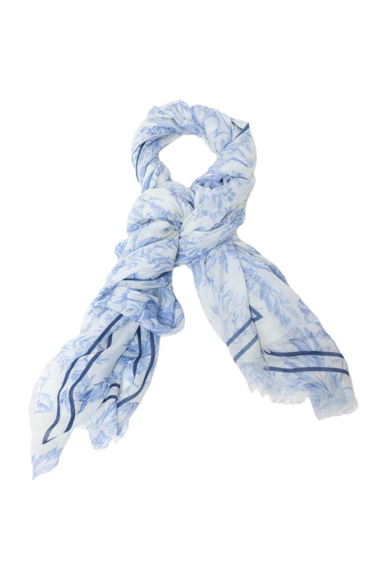 Floral print wool blend shawl, Alternate, color, White/blue