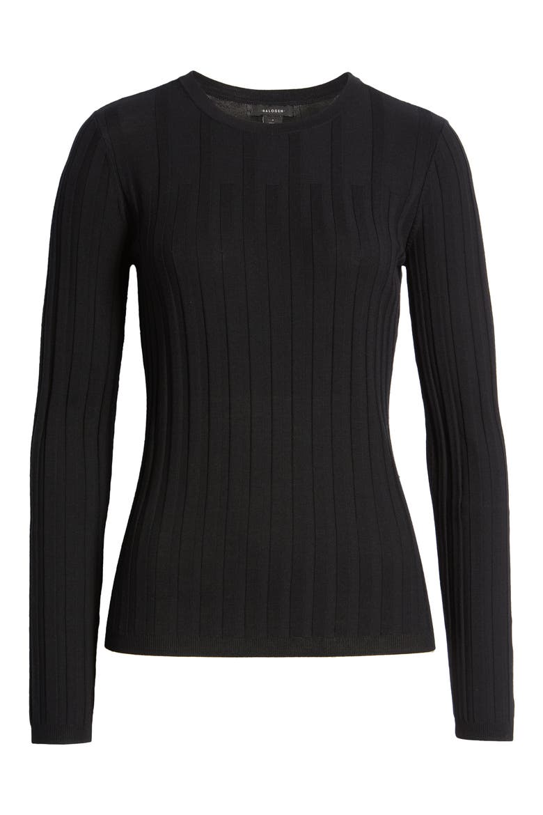Rib Crew Neck Sweater, Alternate, color, BLACK