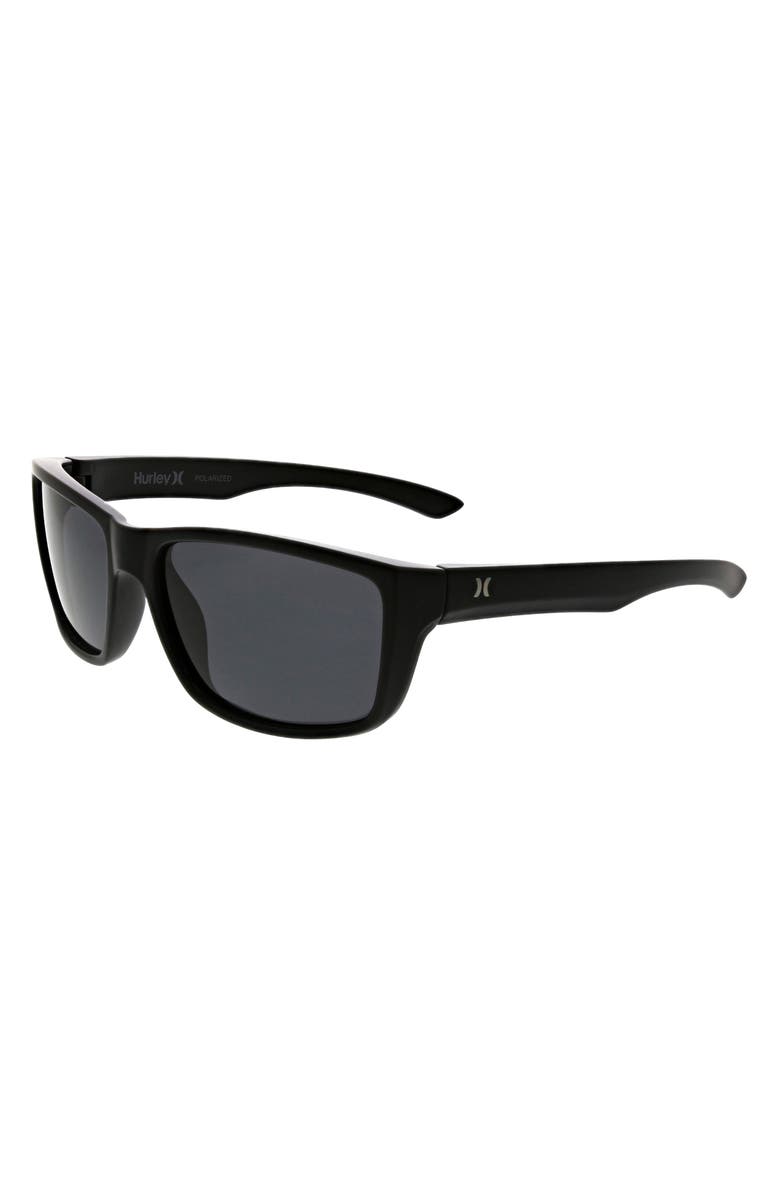 Hurley 52mm Beveled Polarized Rectangular Wrap Sunglasses, Alternate, color, Matte Black
