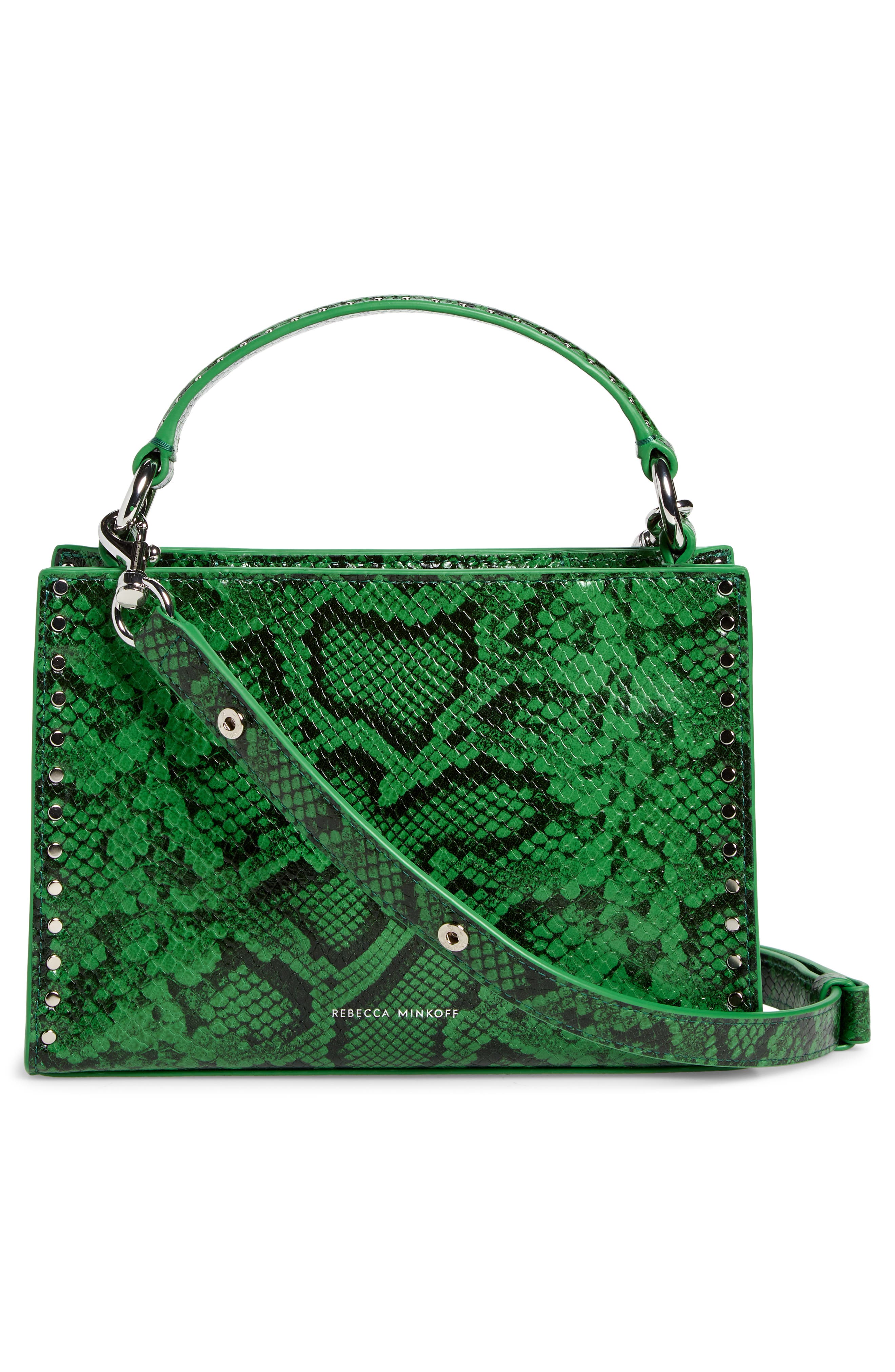 Rebecca Minkoff Darren Small Zip Top Handle Snake Embossed Leather Satchel, Alternate, color, 