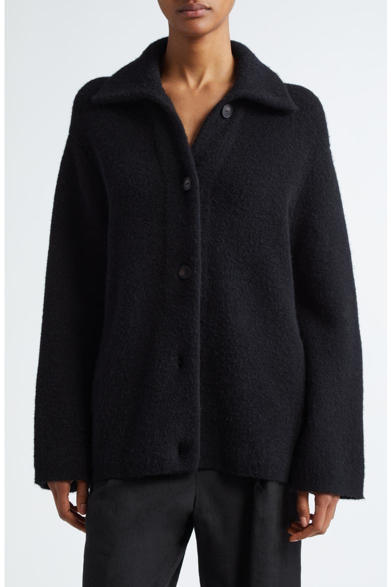 Spread Collar Button Cardigan, Main, color, BLACK