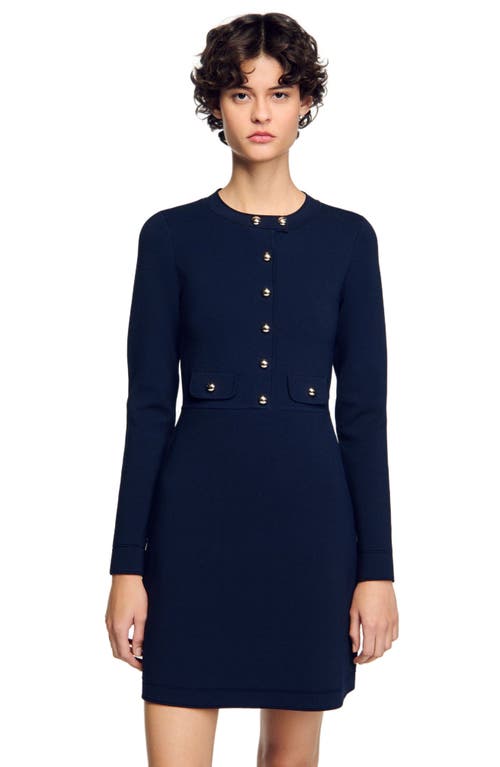 Sandro Short Button-up Knit Dress In Navy Blue
