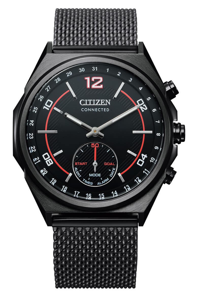 Men's Connected Mesh Strap Hybrid Smartwatch, 42mm, Main, color, BLACK