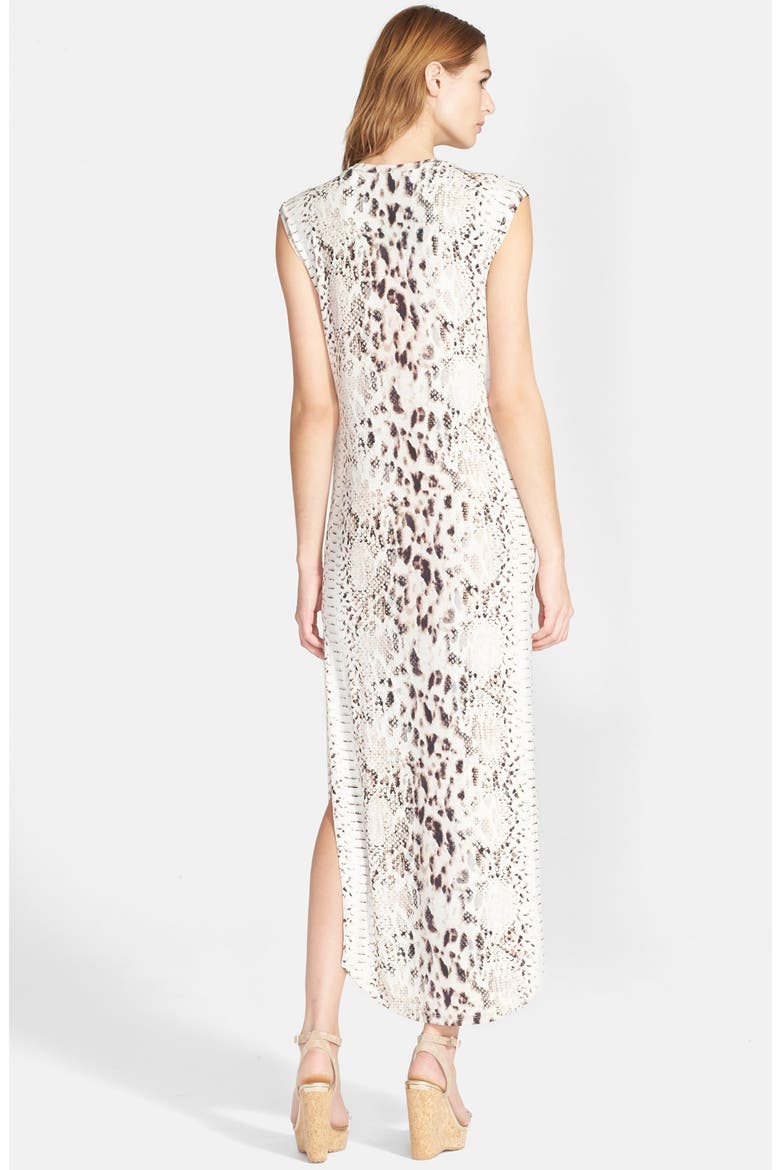 Snake Print Long V-Neck Muscle Dress, Alternate, color, BUFF MULTI