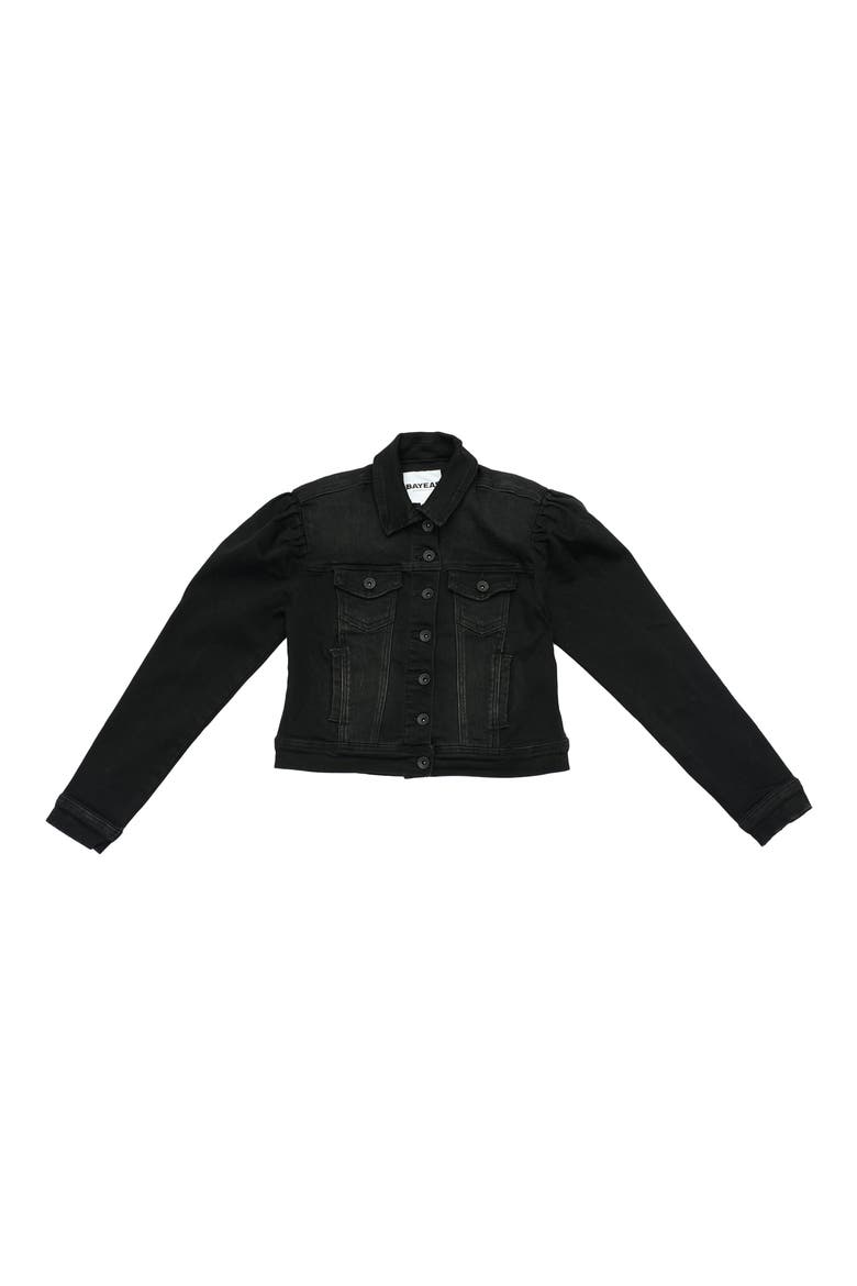 Puff Shoulder Crop Denim Jacket, Alternate, color, BLACK BAR