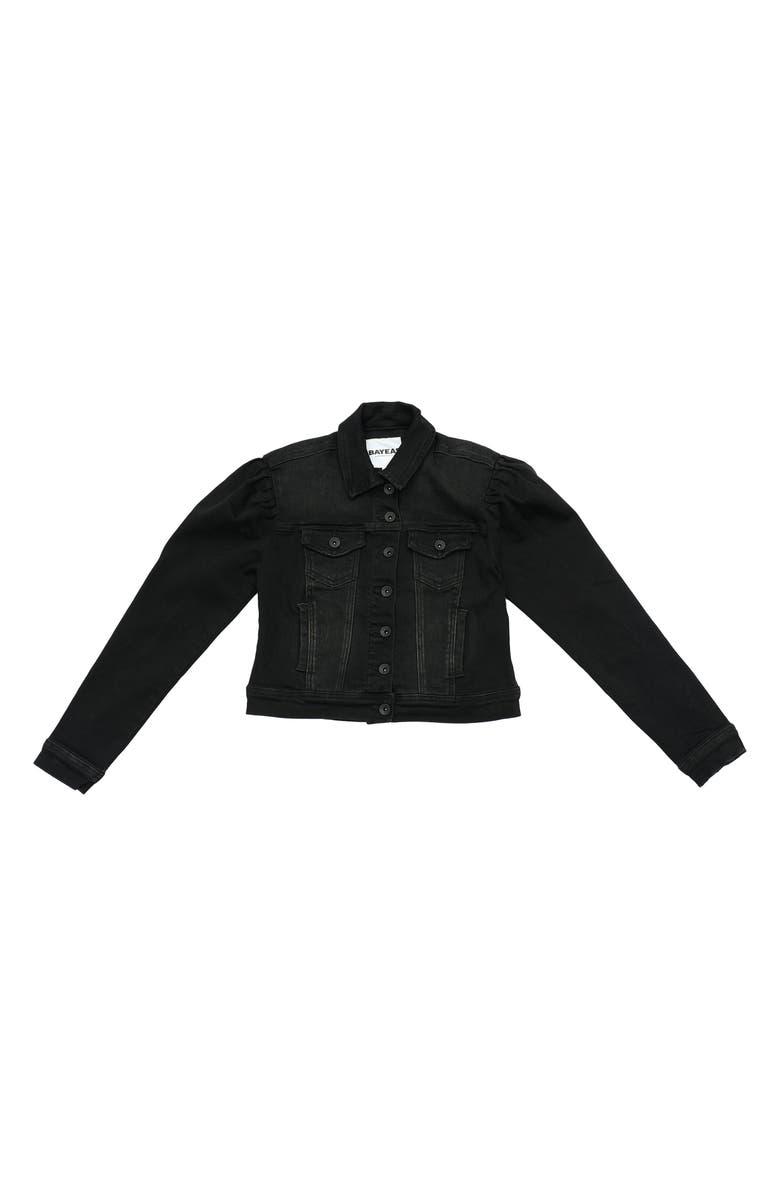 Bayeas Puff Shoulder Crop Denim Jacket, Alternate, color, Black Bar