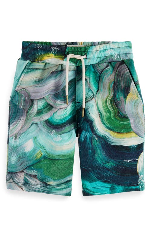 Scotch & Soda Kids' Swirl Print Sweat Shorts In Abstract Fungi Green