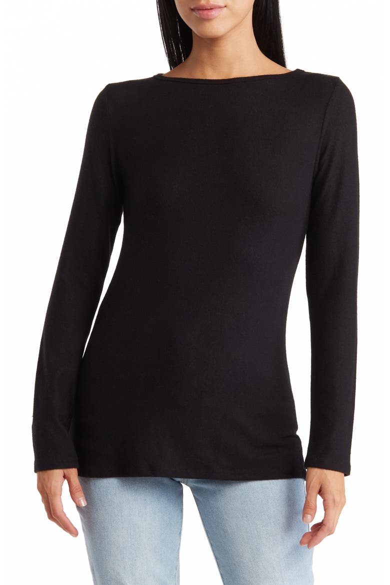 Boatneck Spring Pullover, Main, color, BLACK PRINT 1