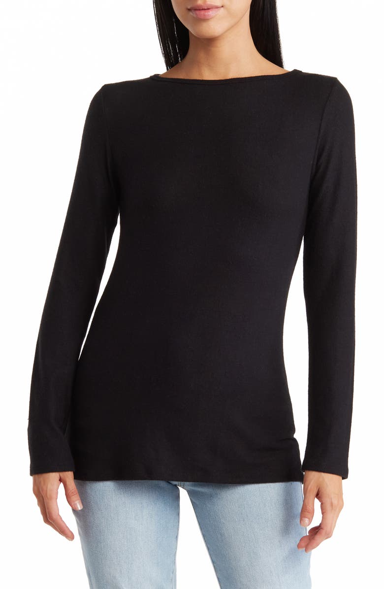 GO COUTURE Boatneck Spring Pullover, Main, color, Black Print 1