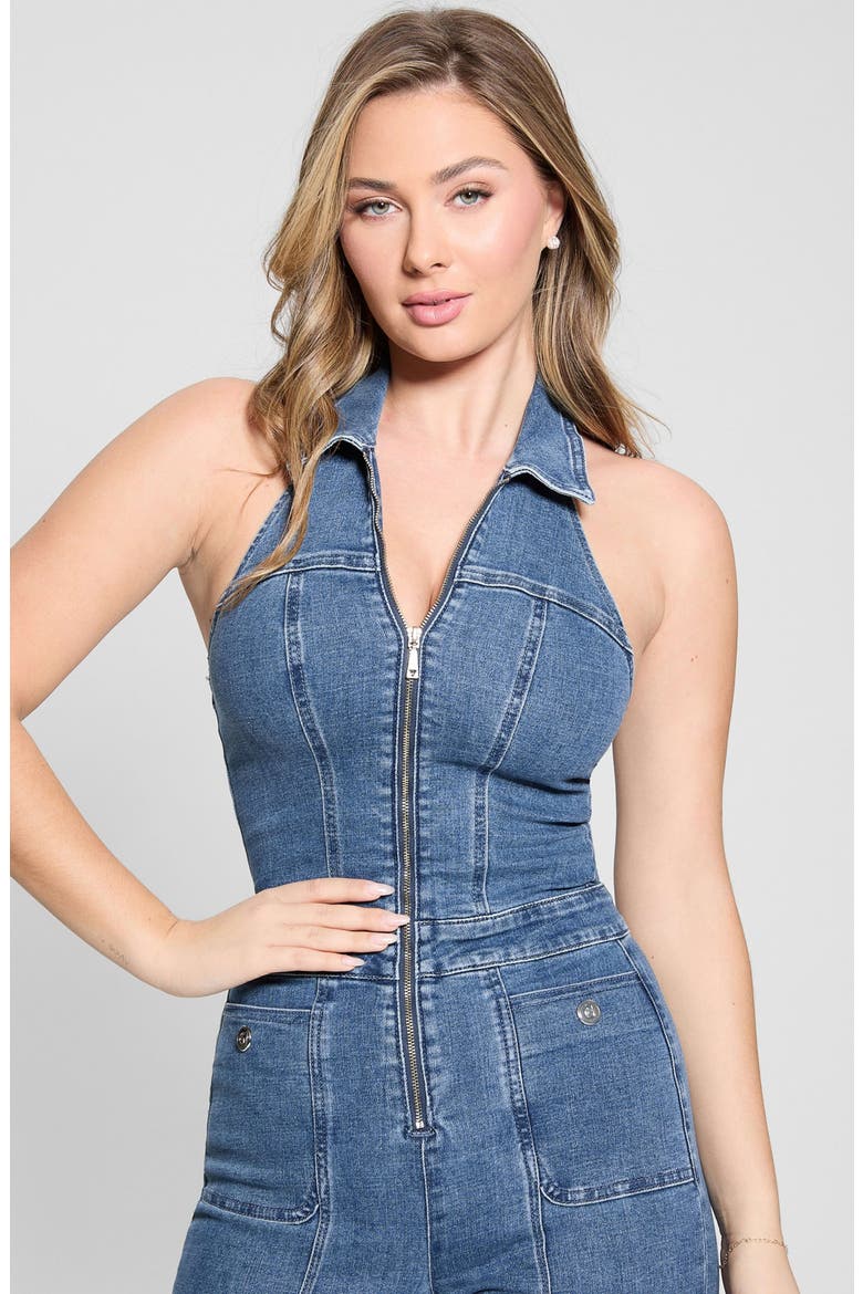 Mia Denim Halter Jumpsuit, Alternate, color, PIXIE BLUE