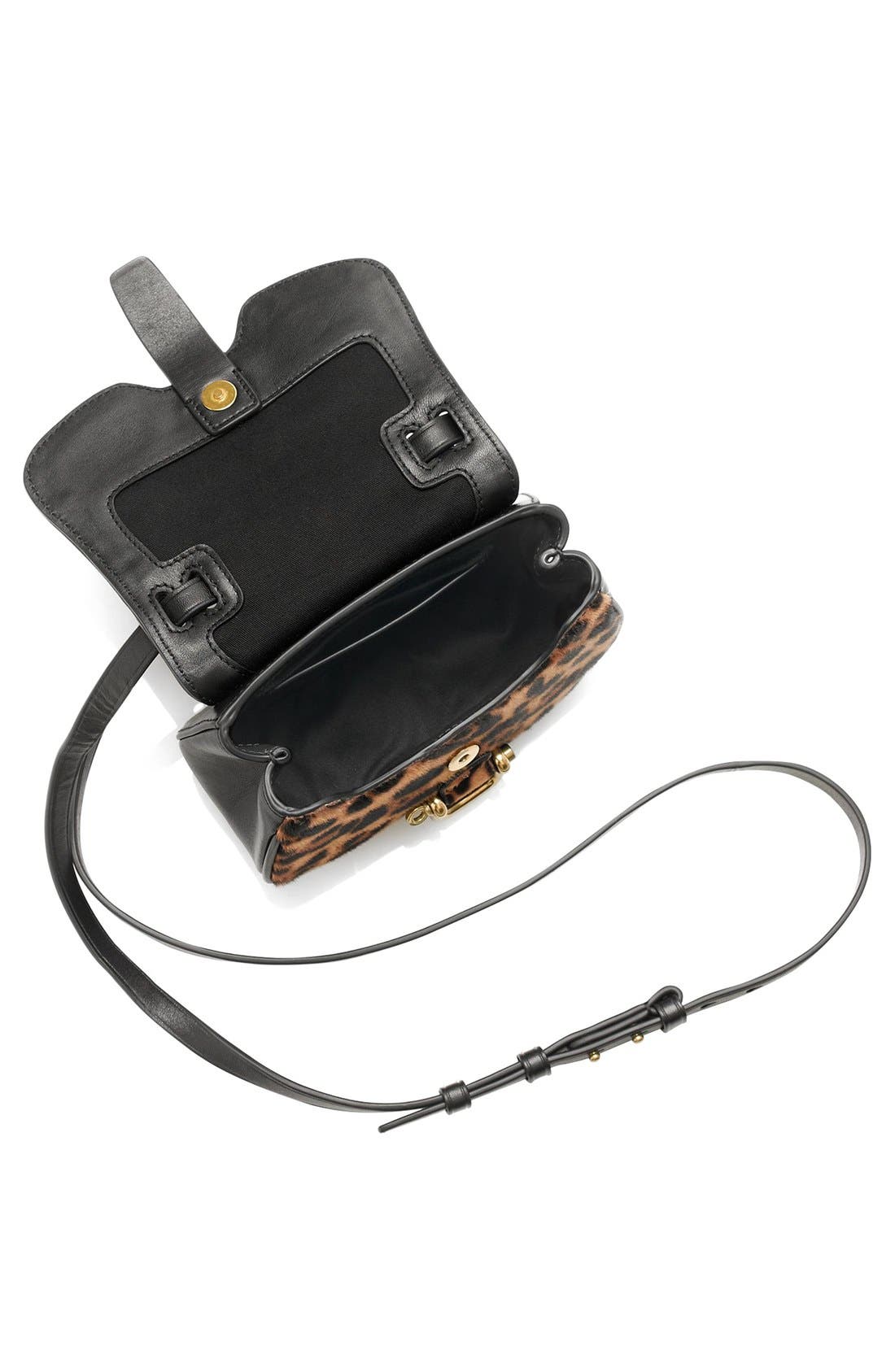 J.Crew 'Rider' Italian Leather & Genuine Calf Hair Mini Bag, Alternate, color, HAZELNUT LEOPARD CALF HAIR