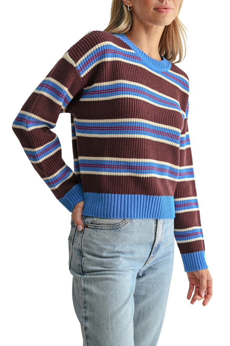 Stripe Crewneck Sweater, Alternate, color, BLUE BROWN STRIPE