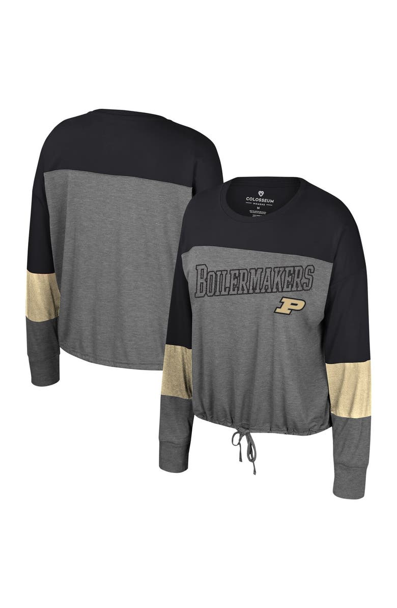 COLOSSEUM Women's Colosseum Gray Purdue Boilermakers Twinkle Lights Tie Front Long Sleeve T-Shirt, Main, color,