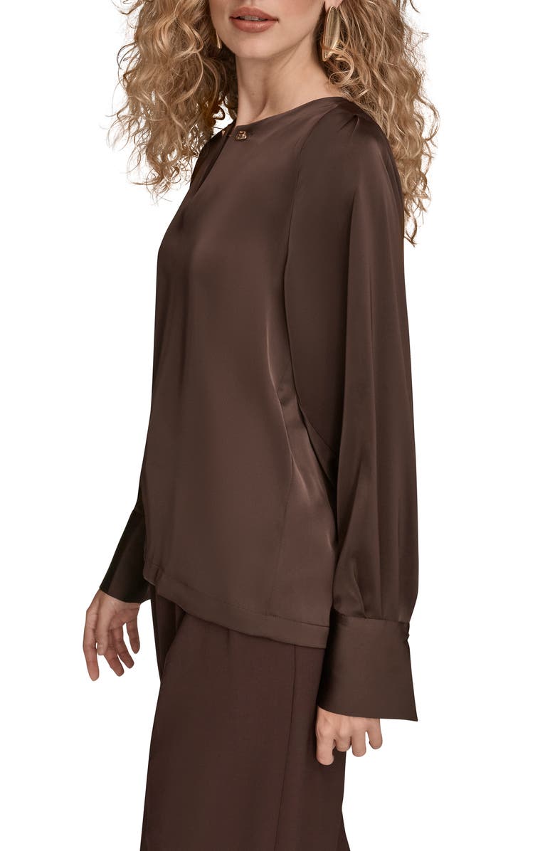Donna Karan New York Chain Detail Long Sleeve Top, Alternate, color, Chocolate Plum