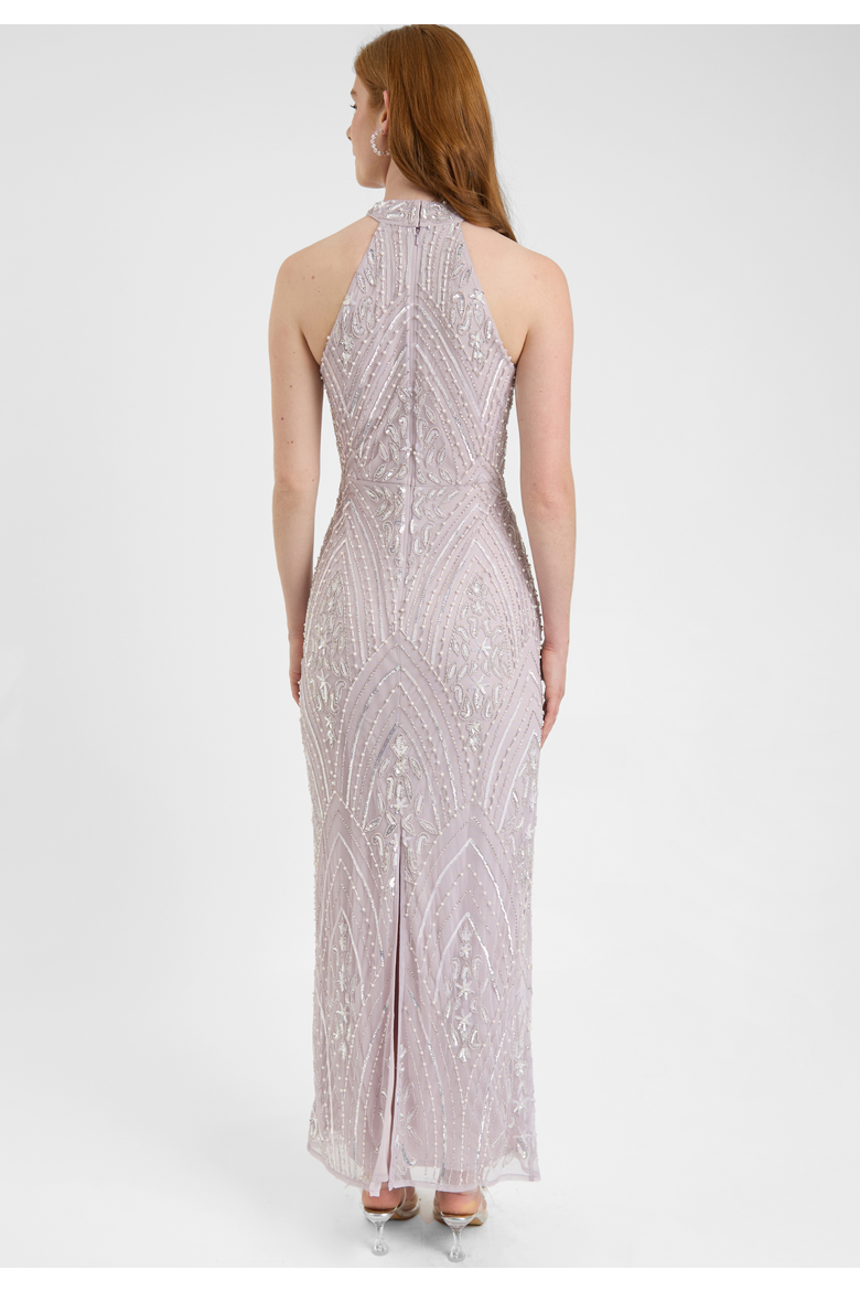 Embellished Sequin Beaded Maxi Dress With Halter Neck, Alternate, color, LILAC