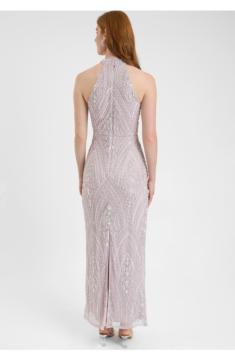 BEAUUT Embellished Sequin Beaded Maxi Dress With Halter Neck, Alternate, color, Lilac