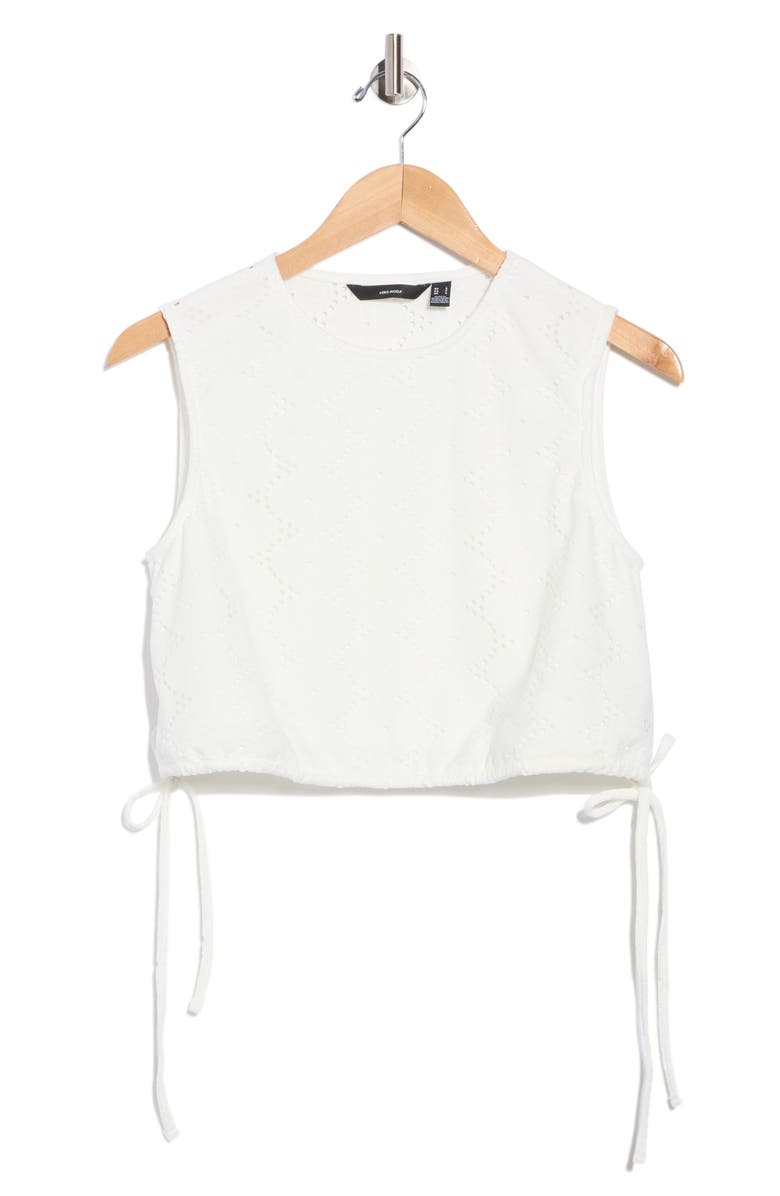 VERO MODA Kim Eyelet Sleeveless Crop Top, Alternate, color, Snow White
