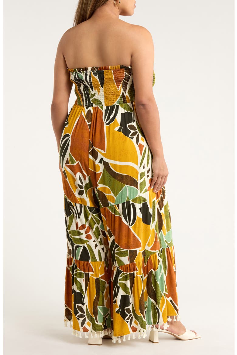 Renia Tropical Eve Strapless Jumpsuit, Alternate, color, BROWN-ORANGE