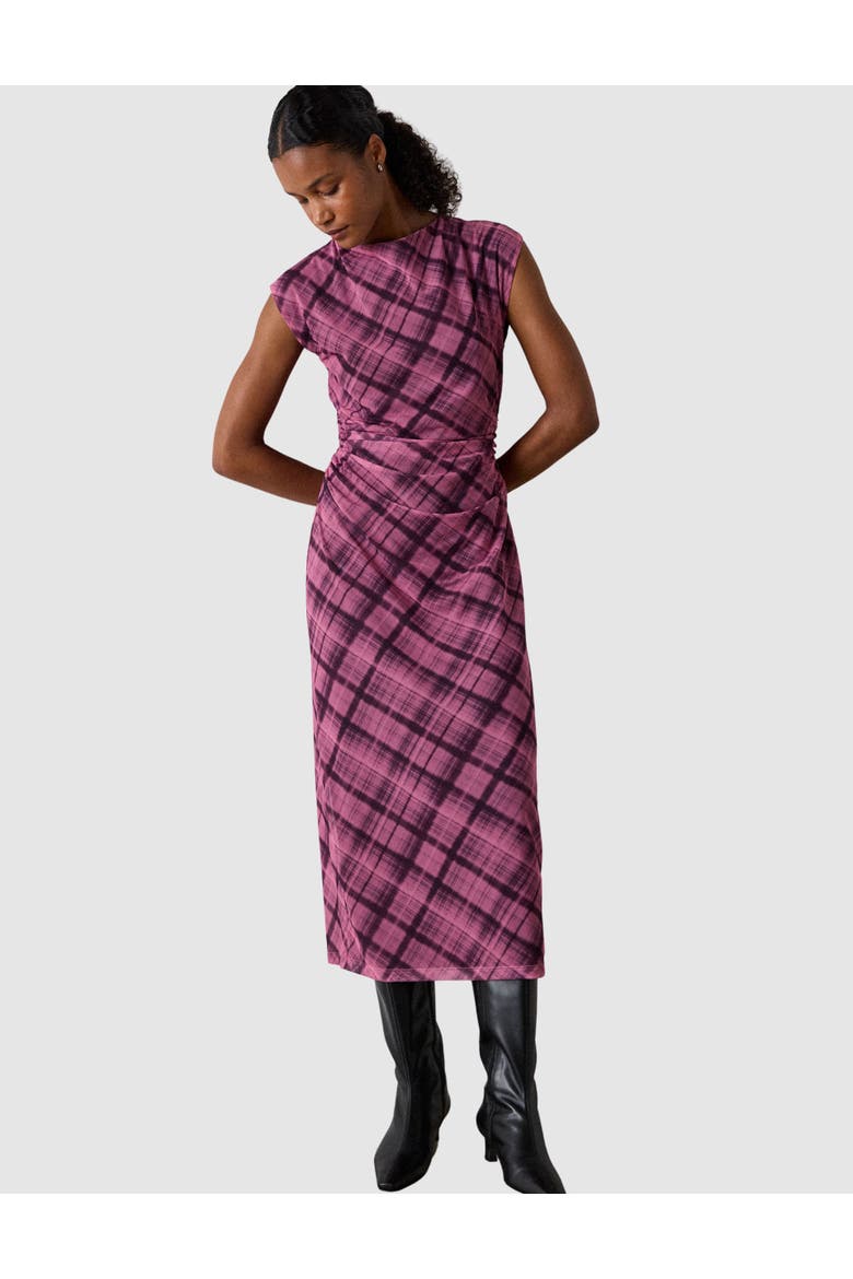 Twist Check Mesh Midi Dress, Main, color, Pink/Multi