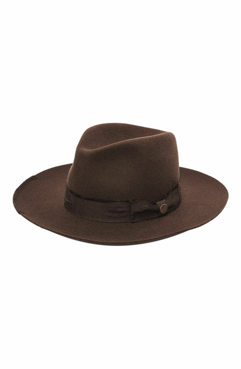 Two Roads Hat Co. Delmar Distressed Felt Fedora, Main, color, Dark Brown