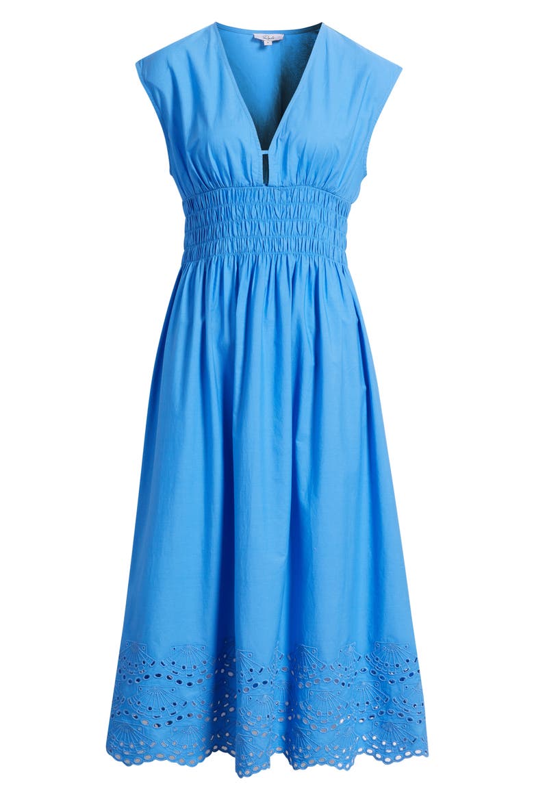 Roxanne Eyelet Embroidered Cotton Midi Dress, Main, color, HARBOR BLUE