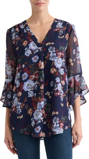 Jones New York Petite Floral Flutter Sleeve Top