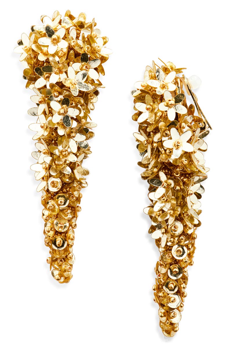 Oscar de la Renta Floral Bouquet Clip-On Earrings, Main, color, Yellow Gold
