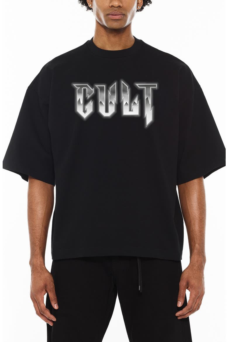 Oversize Short Sleeve Cotton Graphic T-Shirt, Main, color, BLACK