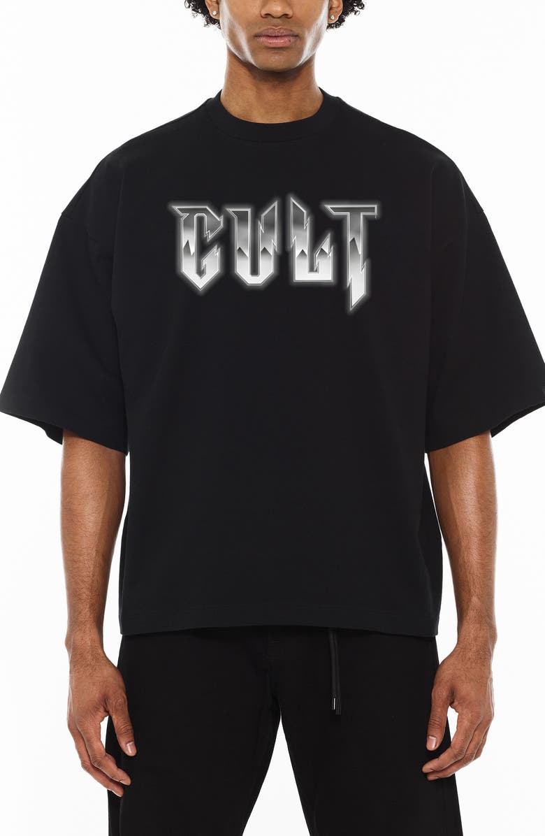 Cult of Individuality Oversize Short Sleeve Cotton Graphic T-Shirt, Main, color, Black