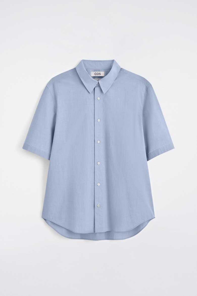 Relaxed Cotton Short-sleeved Shirt, Alternate, color, LIGHT BLUE