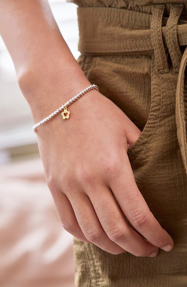 Estella Bartlett Sienna Flower Heart Beaded Stretch Bracelet, Alternate, color, Gold And Silver