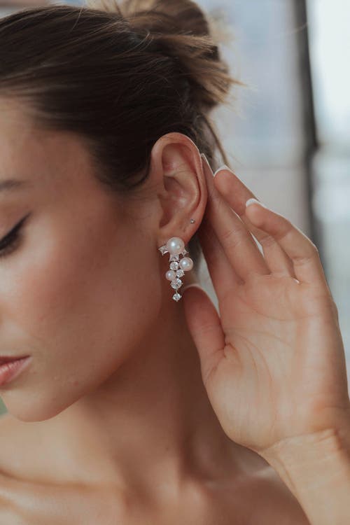 Untamed Petals Alexandra Pearl And Crystal Drop Earrings In Silver