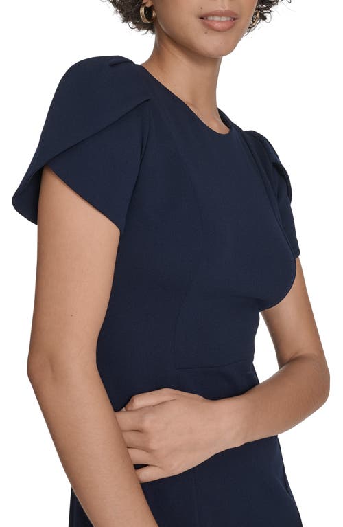 Calvin Klein Tulip Sleeve Crepe A-line Midi Dress In Purple